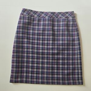 Talbots Plaid Wool-Blend A-Line Skirt – Size 8 | Purple Gray Check Workwear